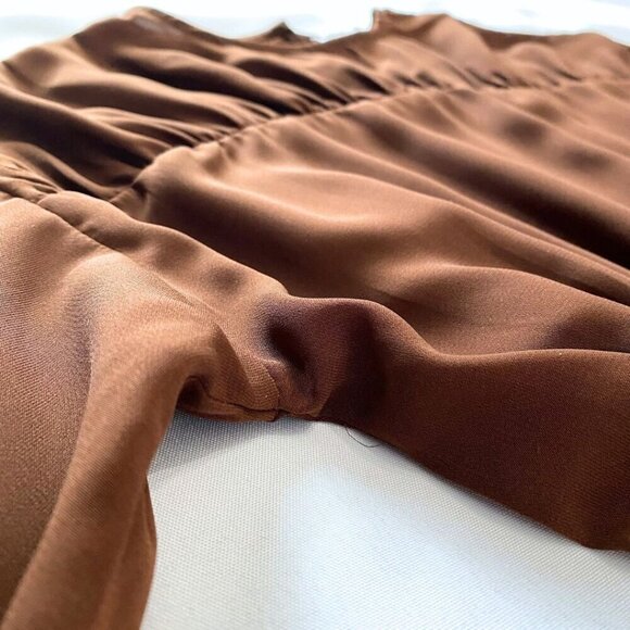 PRETTY LAVISH LUCILLE MINI SHIRRED DRESS IN BROWN - 6 - Picture 8 of 11